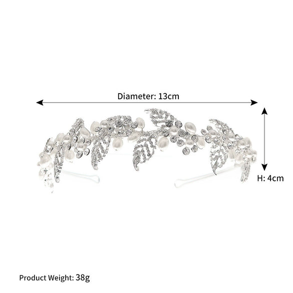 Wholesale Women's Bridal Headwear Pearl And Zinc Alloy Handmade Mori Style Flower And Leaf Hair Band With Diamond Light Luxury Accessories