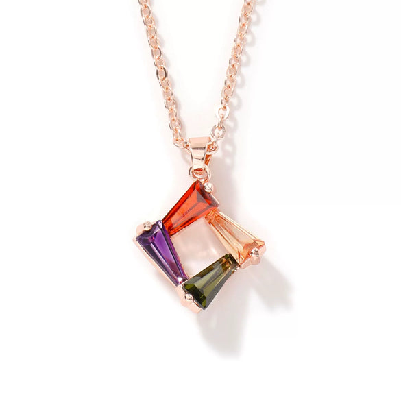 Wholesale Women's Bridal Jewelry Geometric Square Frame Zircon Necklace Copper Glass Stainless Steel O Chain Electroplating