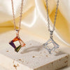 Wholesale Women's Bridal Jewelry Geometric Square Frame Zircon Necklace Copper Glass Stainless Steel O Chain Electroplating