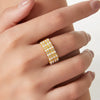 Wholesale Women's British Retro Geometric Wide Faced Copper Open Ring With Imitation Pearl Zircon And 18K Gold Plated Beads