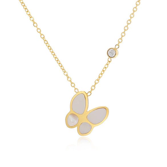 Wholesale Women's Butterfly And Zodiac Pattern Diamondencrusted Electroplated Titanium Steel And Stainless Steel Oshaped Chain Necklace Jewelry