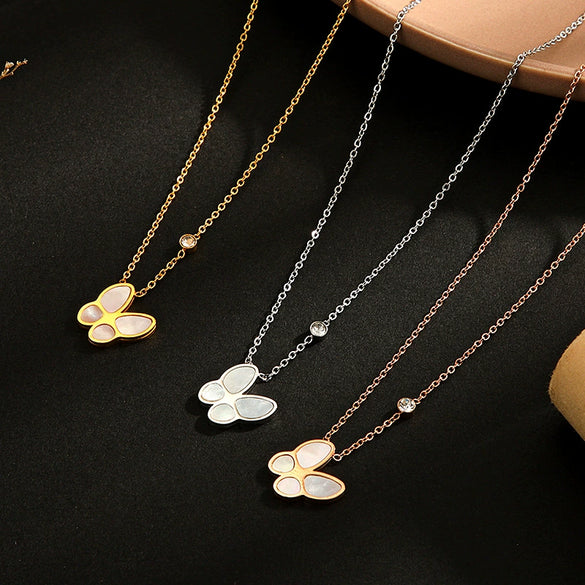 Wholesale Women's Butterfly And Zodiac Pattern Diamondencrusted Electroplated Titanium Steel And Stainless Steel Oshaped Chain Necklace Jewelry