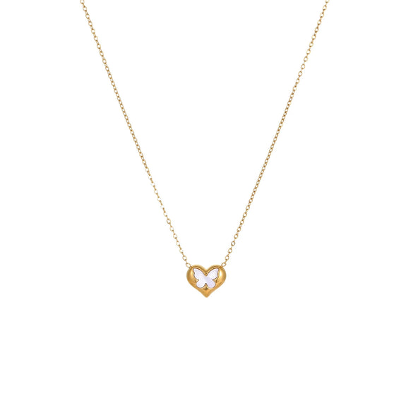 Wholesale Women's Butterfly Heart Geometric Stainless Steel 18K Gold Plated Necklace
