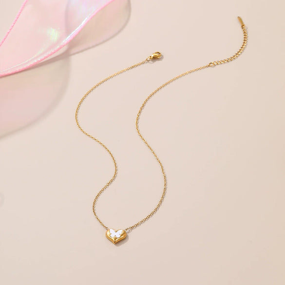 Wholesale Women's Butterfly Heart Geometric Stainless Steel 18K Gold Plated Necklace