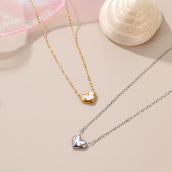 Wholesale Women's Butterfly Heart Geometric Stainless Steel 18K Gold Plated Necklace