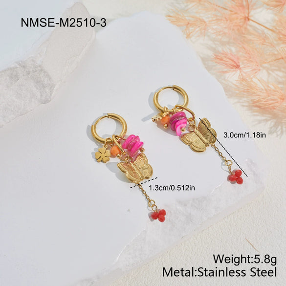 Wholesale Women's Butterfly Jewelry Set Stainless Steel 18K Gold Electroplated With Heart Drop Bell Patterns