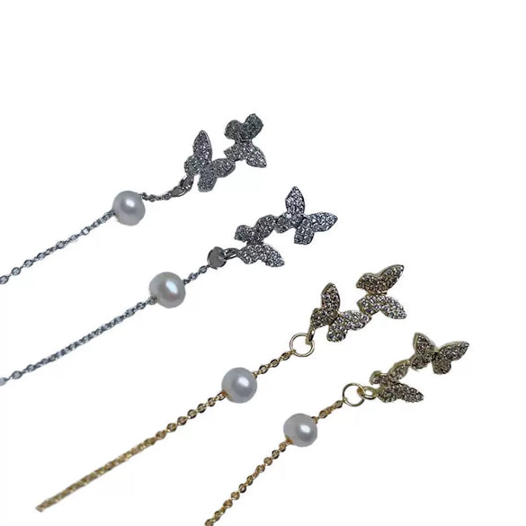 Wholesale Women's Butterfly Long Tassel Pearl Earrings Nearly Round Shape