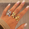 Wholesale Women's Butterfly Open Rings Stainless Steel Pvd Furnace Vacuum Real Gold Plating
