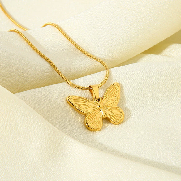 Wholesale Women's Butterfly Pendant Necklace With Animal Zodiac Pattern Stainless Steel And Titanium Steel Snake Bone Chain 18K Gold Plated