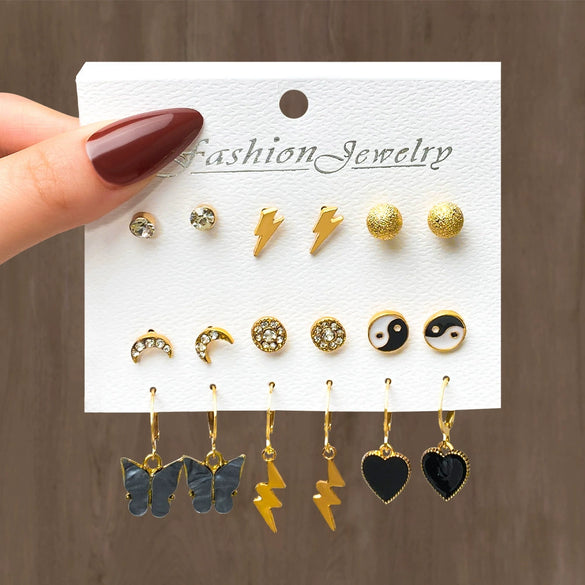 Wholesale Women's Cartoon Animal Style Alloy And Stainless Steel Geometric Carved Snake Shaped Butterfly Earrings Set