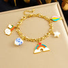 Wholesale Women's Cartoon Minimalist Stainless Steel Electroplated Jewelry Set With Heart Shape Pendant Featuring Stars Sun And Moon Clouds And Universe Patterns