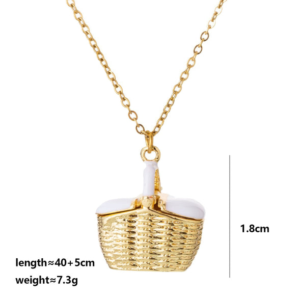 Wholesale Women's Cartoon Woven Geometric Copper Electroplated Fruit Basket Pendant Stainless Steel Necklace