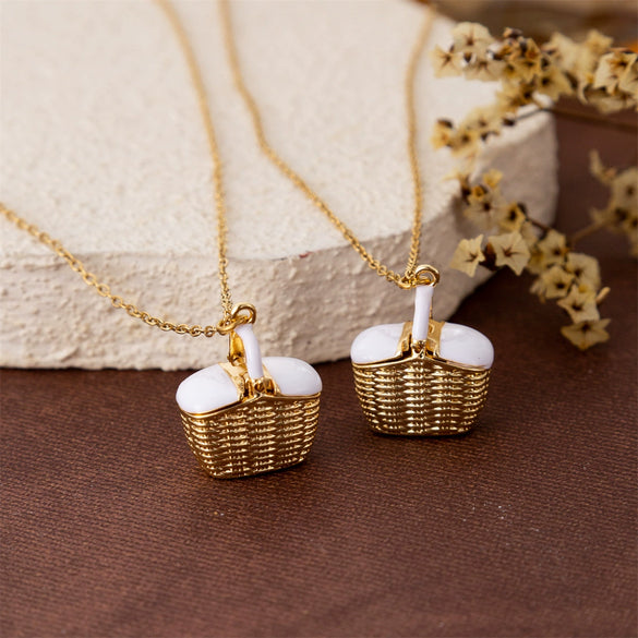 Wholesale Women's Cartoon Woven Geometric Copper Electroplated Fruit Basket Pendant Stainless Steel Necklace