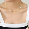 Wholesale Women's Casual Fashionable Nonfading Electroplated Brass And Freshwater Pearl Geometric Splicing Necklace Jewelry