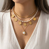 Wholesale Women's Casual Geometric Alloy Electroplated Gold Coin Portrait Pearl Multilayered Necklace