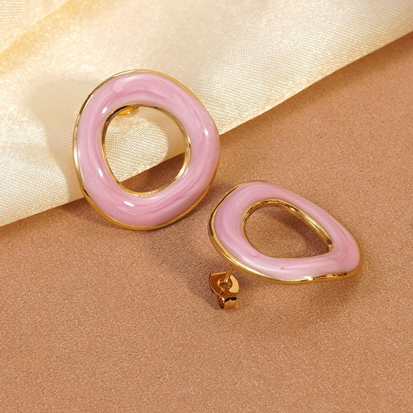 Wholesale Women's Casual Geometric Dripping Oil Stainless Steel Earrings