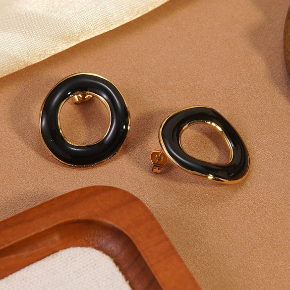 Wholesale Women's Casual Geometric Dripping Oil Stainless Steel Earrings