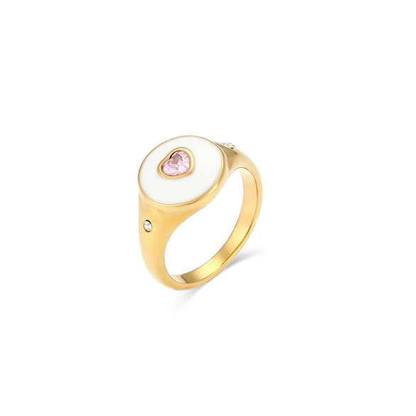 Wholesale Women's Casual Geometric Electroplated Stainless Steel Peach Heart White Diamond Ring Jewelry