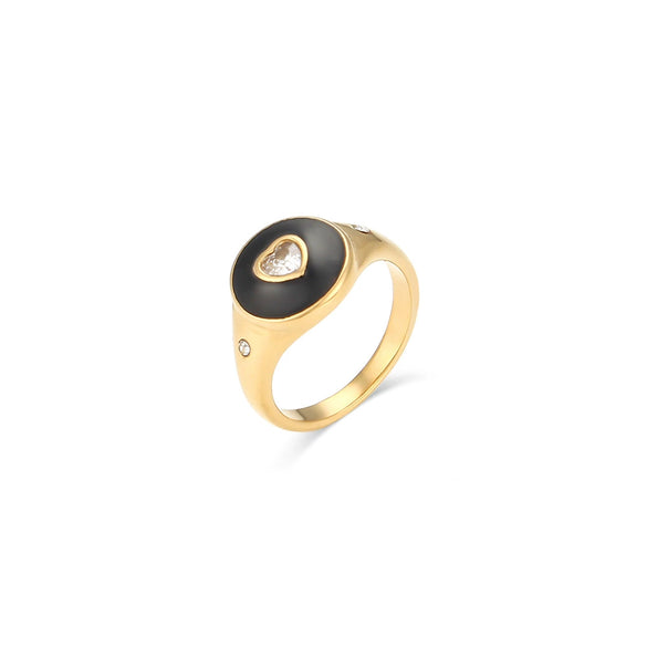 Wholesale Women's Casual Geometric Electroplated Stainless Steel Peach Heart White Diamond Ring Jewelry