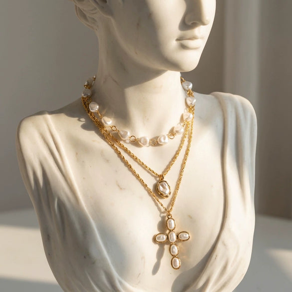Wholesale Women's Casual Geometric Fake Pearl And Alloy Electroplated Multilayer Yshaped Necklace