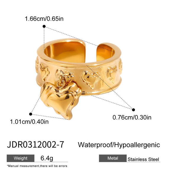 Wholesale Women's Casual Geometric Heart Shape Stainless Steel Polished Electroplated Open Ring Hand Jewelry