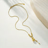 Wholesale Women's Casual Geometric Leaf Pattern Stainless Steel Electroplated Necklace With Fortune Gourd Pearl Tassel And Floral Beads