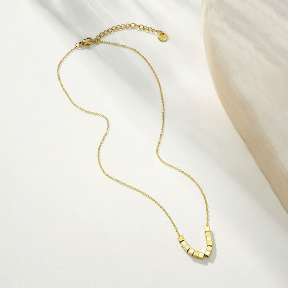 Wholesale Women's Casual Geometric Leaf Pattern Stainless Steel Electroplated Necklace With Fortune Gourd Pearl Tassel And Floral Beads