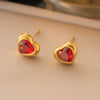 Wholesale Women's Casual Geometric Real Gold Plated Stainless Steel Titanium Steel Heartshaped Earrings Jewelry Set