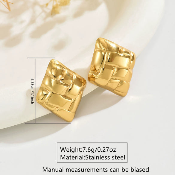 Wholesale Women's Casual Geometric Square Striped Stainless Steel Stamped Earrings