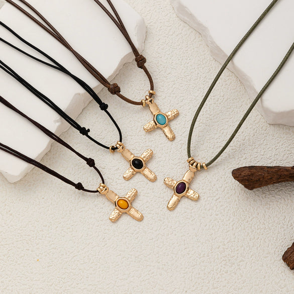 Wholesale Women's Casual Geometric Stainless Steel Electroplated Cross Pendant Necklace
