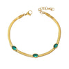 Wholesale Women's Casual Geometric Stainless Steel 14K Electroplated Snake Bone Chain Inlaid With Emeralds And Black Bead Pendant Bracelet Jewelry