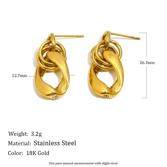 Wholesale Women's Casual Geometric Stainless Steel 18K Gold Plated Earrings