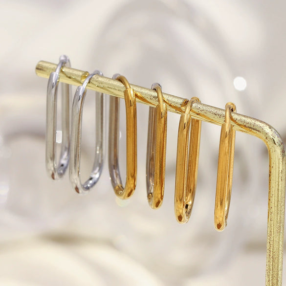 Wholesale Women's Casual Geometric Stainless Steel 18K Gold Plated Long Oshaped Earrings With Square Buckle