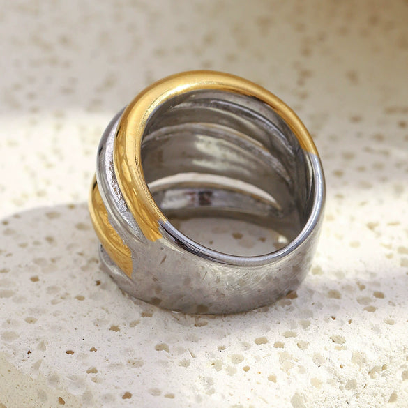 Wholesale Women's Casual Geometric Stainless Steel 18K Gold Plated Multilayer Ring
