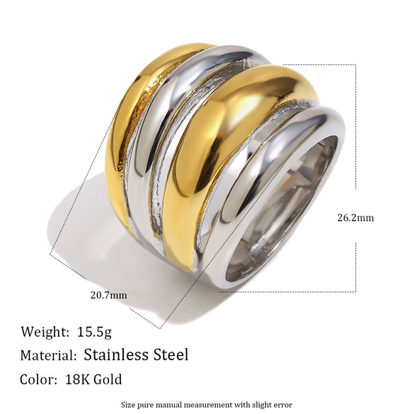 Wholesale Women's Casual Geometric Stainless Steel 18K Gold Plated Multilayer Ring
