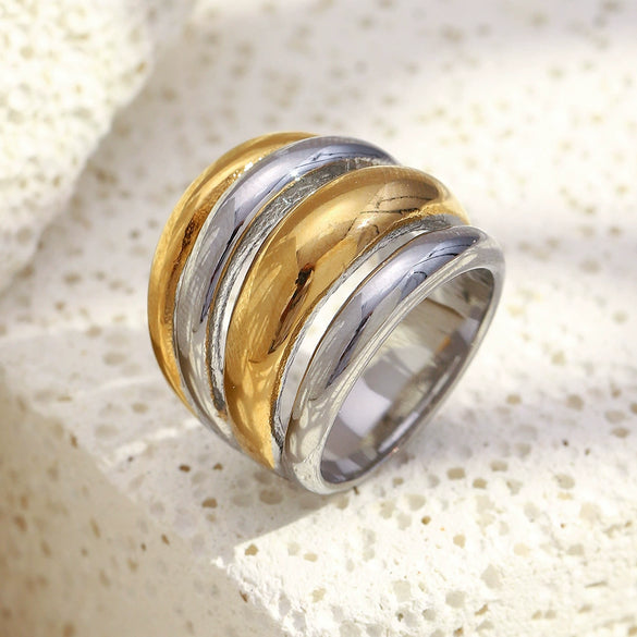 Wholesale Women's Casual Geometric Stainless Steel 18K Gold Plated Multilayer Ring