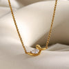 Wholesale Women's Casual Geometric Stainless Steel 18K Gold Plated Necklace With Water Drop Zircon And Round Pearl
