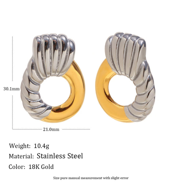 Wholesale Women's Casual Geometric Stainless Steel 18K Gold Plated Spliced Twill Ring Earrings