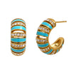 Wholesale Women's Casual Geometric Stainless Steel 18K Gold Vacuum Plated Cshaped Dot Diamond Oil Drop Earrings Jewelry