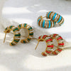 Wholesale Women's Casual Geometric Stainless Steel 18K Gold Vacuum Plated Cshaped Dot Diamond Oil Drop Earrings Jewelry