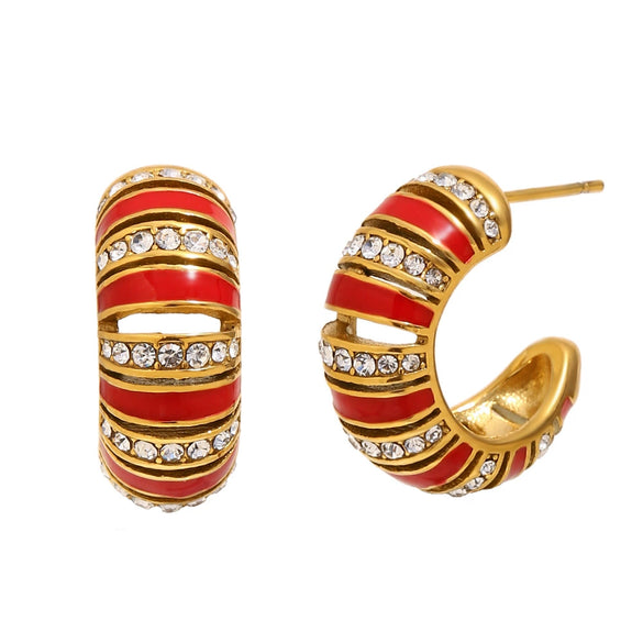 Wholesale Women's Casual Geometric Stainless Steel 18K Gold Vacuum Plated Cshaped Dot Diamond Oil Drop Earrings Jewelry