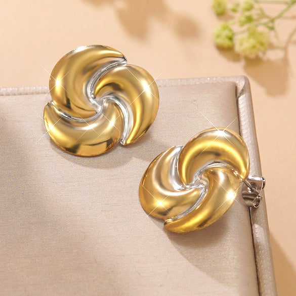 Wholesale Women's Casual Geometric Triangular Spiral Gold And Silver Contrasting Stainless Steel Electroplated Earrings