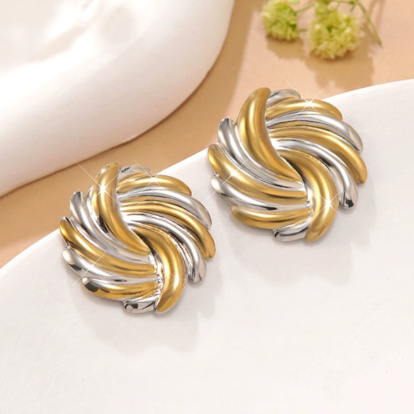 Wholesale Women's Casual Geometric Triangular Spiral Gold And Silver Contrasting Stainless Steel Electroplated Earrings