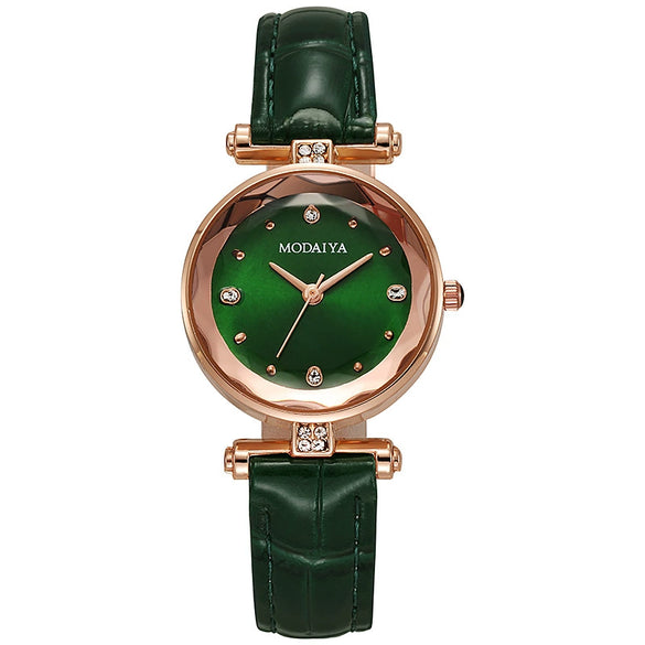 Wholesale Women's Casual Green Belt Quartz Watch With Alloy Case And Pu Strap In Round Shape