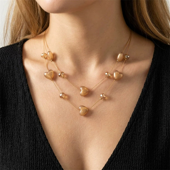 Wholesale Women's Casual Handmade Goldplated Alloy Heartshaped Geometric Pendant Necklace