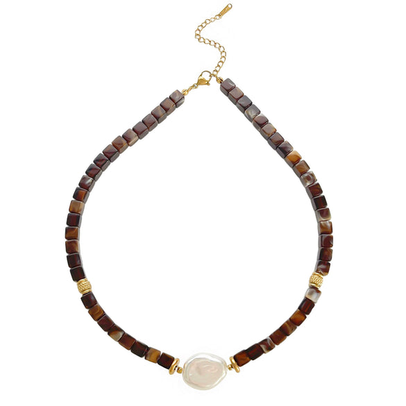 Wholesale Women's Casual Handmade Stainless Steel And Resin Leopard Print Beaded Clavicle Chain