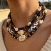 Wholesale Women's Casual Handmade Stainless Steel And Resin Leopard Print Beaded Clavicle Chain