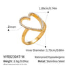 Wholesale Women's Casual Heart Shape Stainless Steel Diamondencrusted Open Ring With Pvd Furnace Vacuum Real Gold Plating