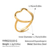 Wholesale Women's Casual Heart Shape Stainless Steel Diamondencrusted Open Ring With Pvd Furnace Vacuum Real Gold Plating