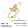 Wholesale Women's Casual Heart Shape Stainless Steel Diamondencrusted Open Ring With Pvd Furnace Vacuum Real Gold Plating